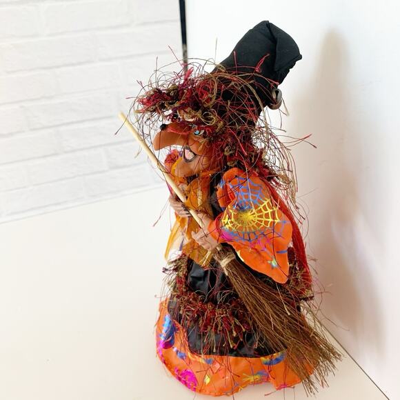 Animated Halloween Witch Decor Laugh Cackle Spin Light Up Sound Broom Hat Orange - Picture 5 of 8